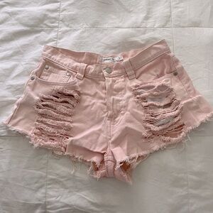 Mink pink high waisted pastel pink distressed jorts